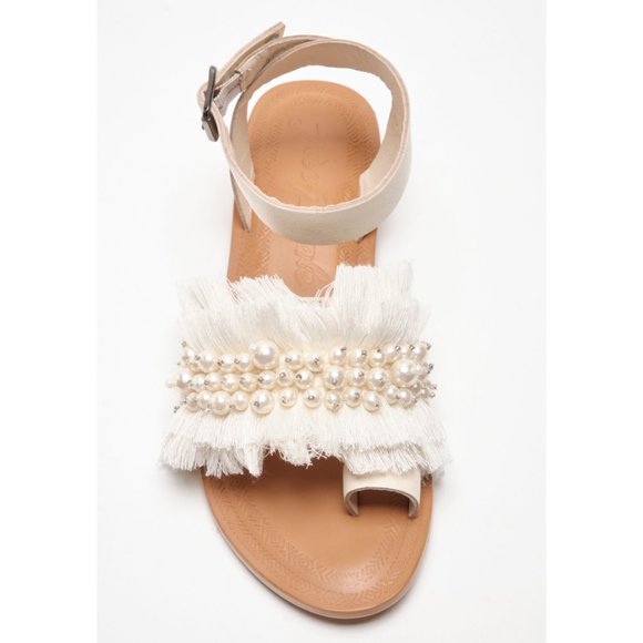 🎉LAST CHANCE🎉 FREE PEOPLE Sun Peaks Embellished Sandals / Ivory - Picture 9 of 12